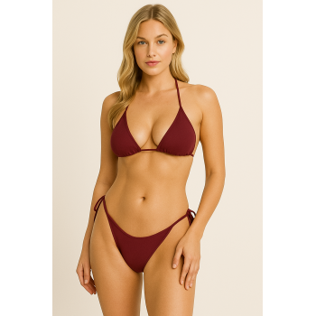 BRNCY Kadın Bordo Üçgen Bikini Takımı Ayarlanabilir Bağlamalı Üst Ve Alt