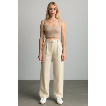 Kadın Yüksek Bel Palazzo Pantolon – Fermuarlı ve Cırtlı