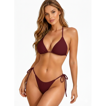 Sheviva Kadın İpli Bikini Takımı Bordo Üçgen Kesim