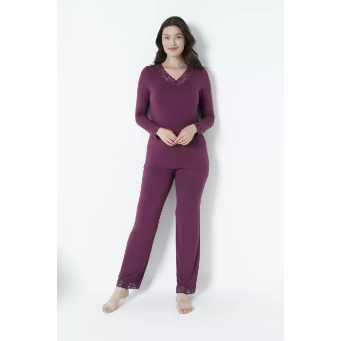 Confeo C840-066 Kadın Viskon V Yaka Uzunkol Pijama Takım