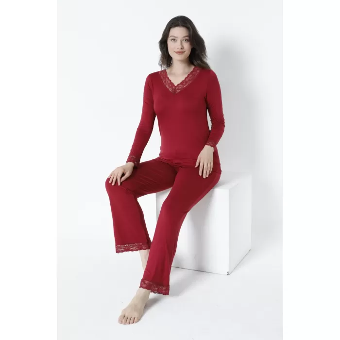 Confeo C840-066 Kadın Viskon V Yaka Uzunkol Pijama Takım