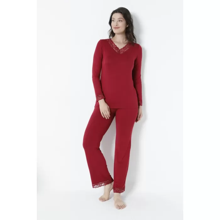 Confeo C840-066 Kadın Viskon V Yaka Uzunkol Pijama Takım