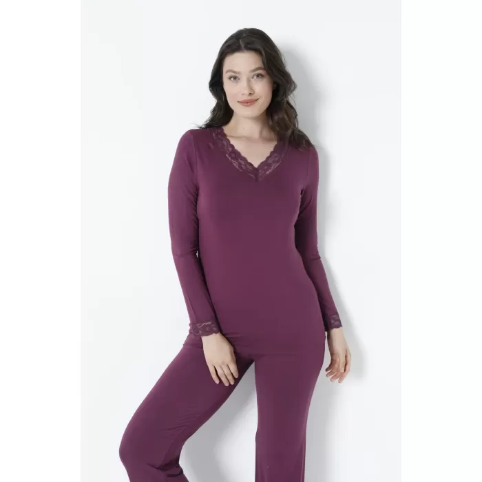 Confeo C840-066 Kadın Viskon V Yaka Uzunkol Pijama Takım