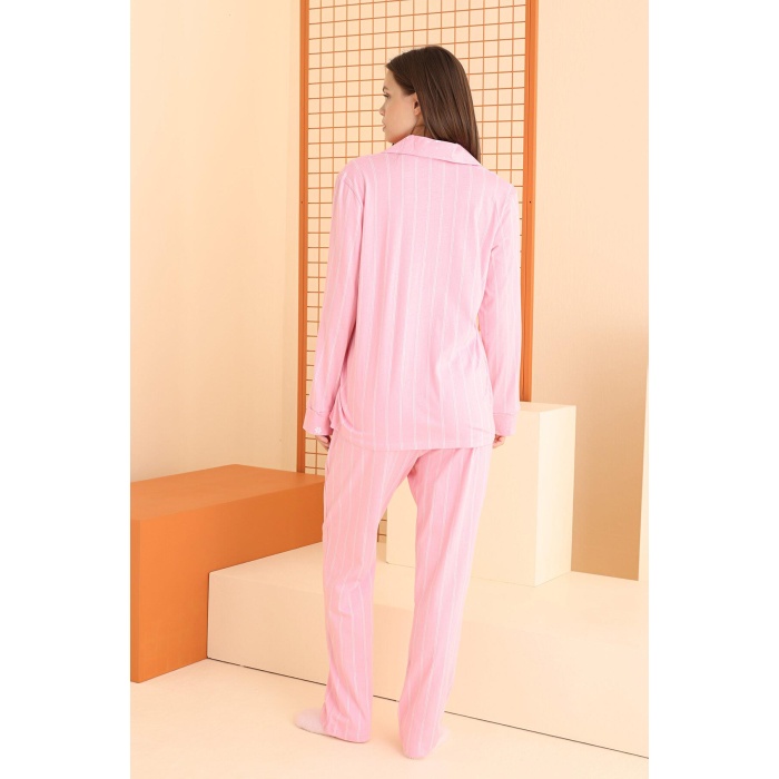 NBB 68068 Çizgili Önden Düğmeli Bayan Pijama Takım