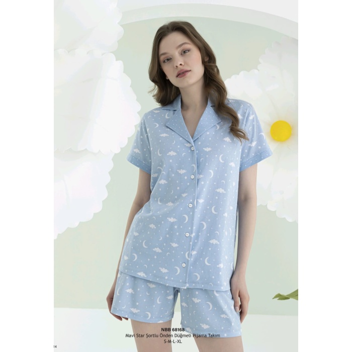NBB 68168 Star Şortlu Önden Düğmeli Pijama Takım