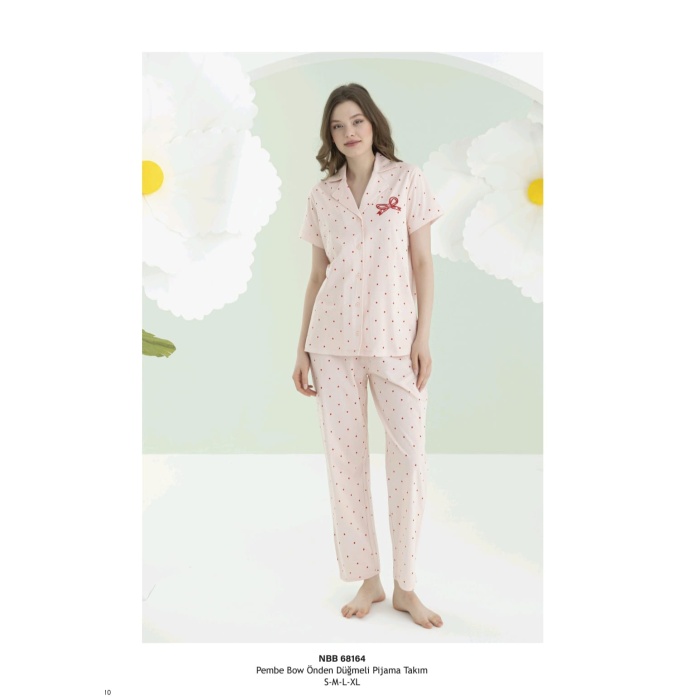 NBB 68164 Bow Önden Düğmeli Pijama Takım