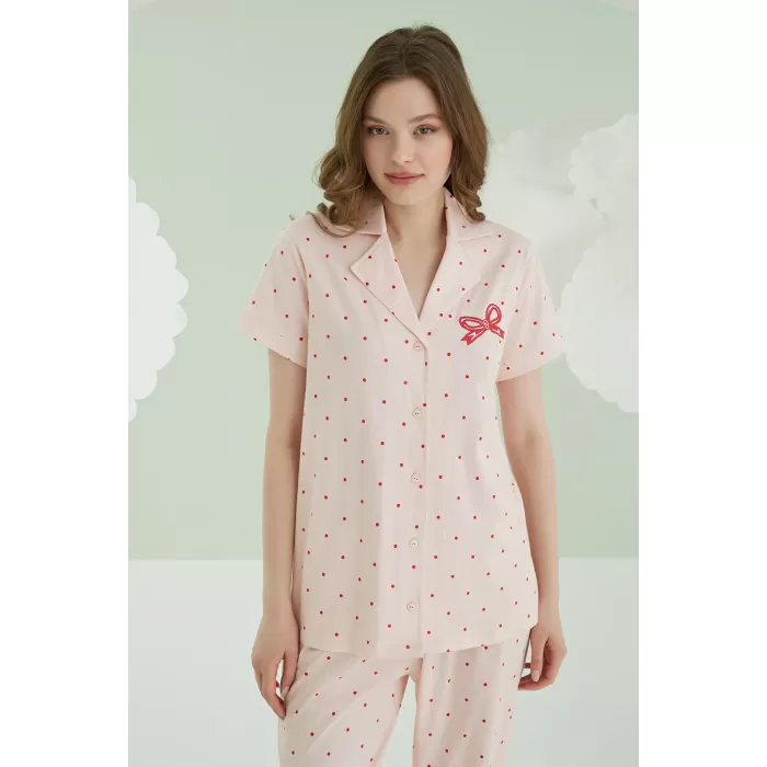 NBB 68164 Bow Önden Düğmeli Pijama Takım