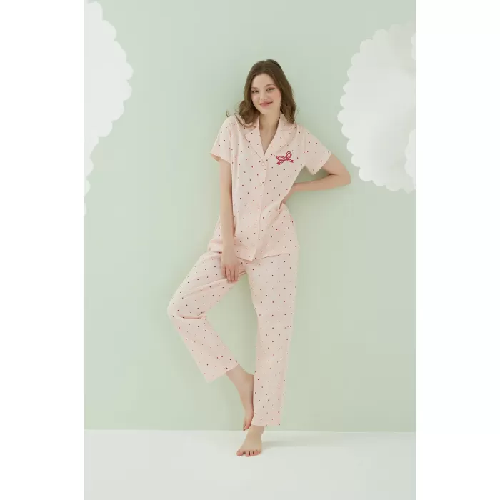 NBB 68164 Bow Önden Düğmeli Pijama Takım