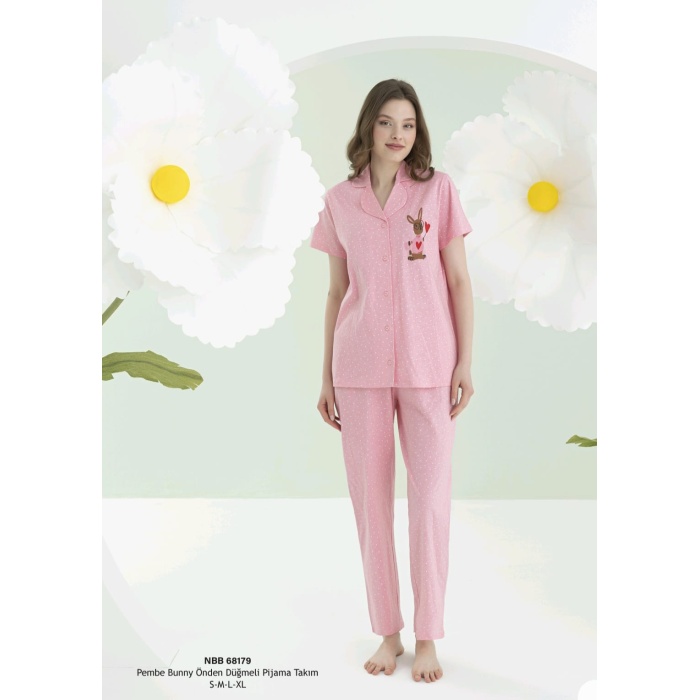 NBB 68179 Bunny Önden Düğmeli Pijama Takım