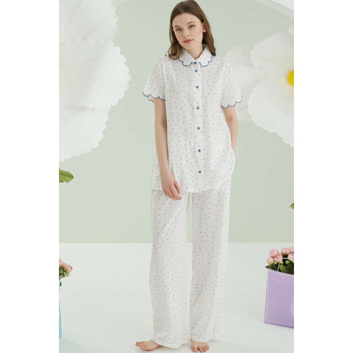 NBB 68202 Puantiyeli Önden Düğmeli Pijama Takım