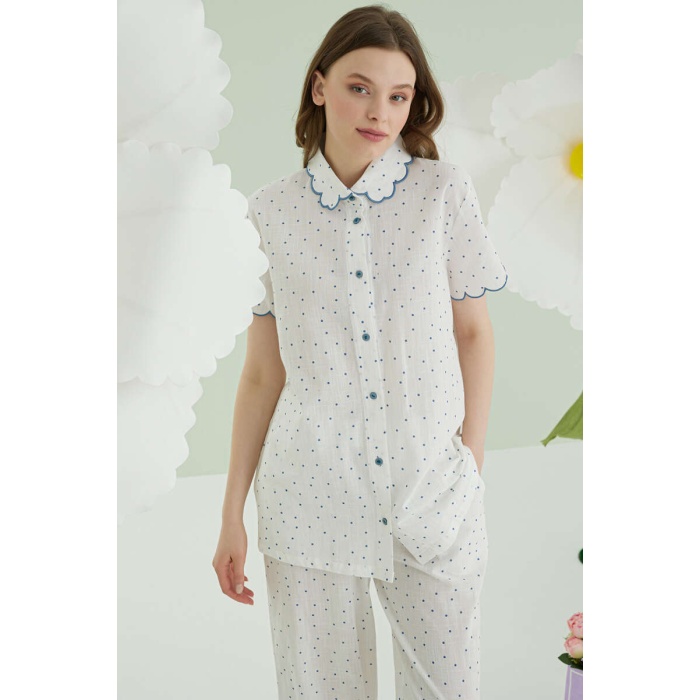 NBB 68202 Puantiyeli Önden Düğmeli Pijama Takım