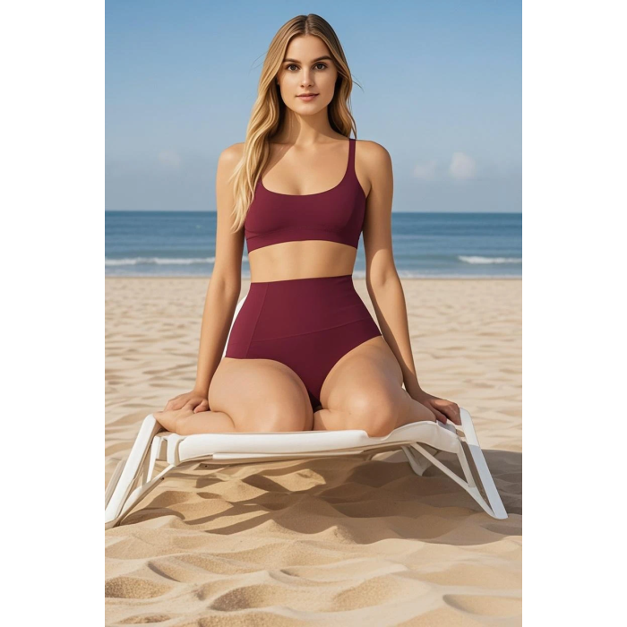 Brncy Bordo SculptFit Yüksek Bel & Toparlayıcı & Şekillendirici Bikini Altı