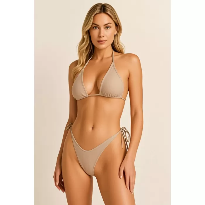 BRNCY Vizon  Üçgen Bikini Takımı Ayarlanabilir Bağlamalı Üst Ve Alt