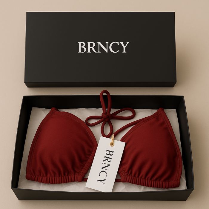 BRNCY Kadın Bordo Üçgen Bikini Takımı Ayarlanabilir Bağlamalı Üst Ve Alt