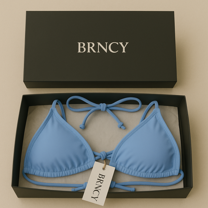 BRNCY Kadın Mavi Üçgen Bikini Takımı Ayarlanabilir Bağlamalı Üst Ve Alt