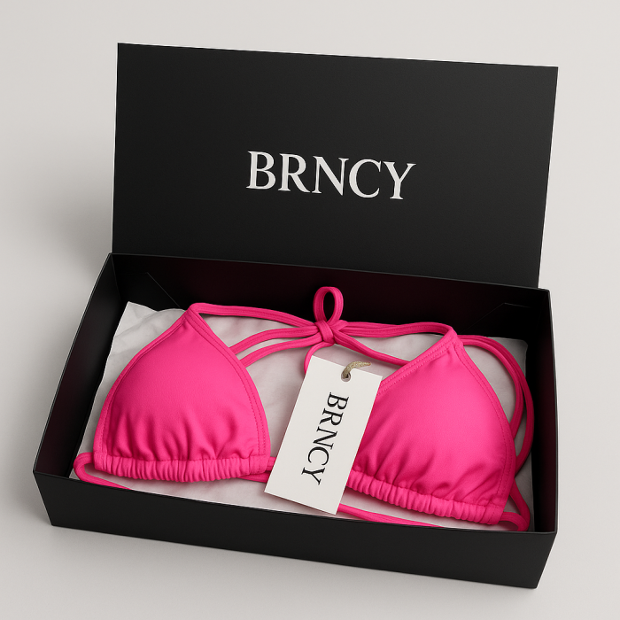 BRNCY Kadın Pembe Üçgen Bikini Takımı Ayarlanabilir Bağlamalı Üst ve Alt