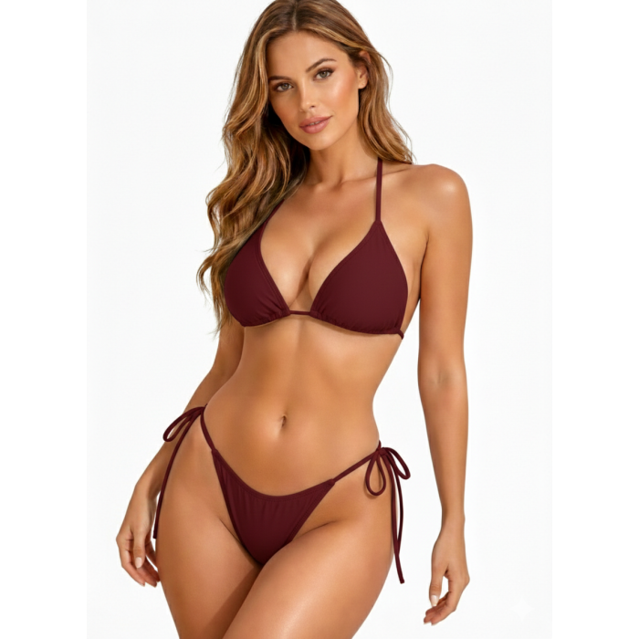 Sheviva Kadın İpli Bikini Takımı Bordo Üçgen Kesim