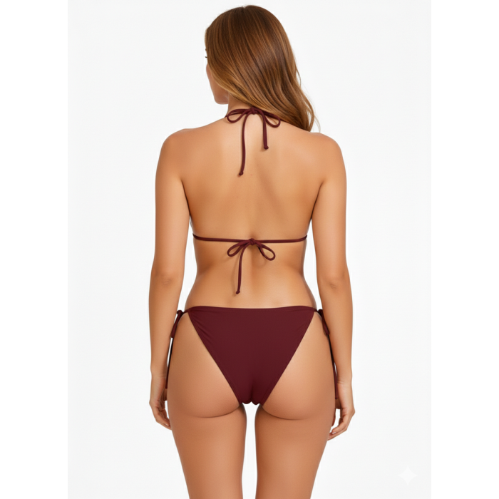 Sheviva Kadın İpli Bikini Takımı Bordo Üçgen Kesim