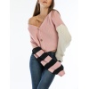 Kadın Oversize Pembe Kolları Renkli Hırka