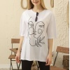 Beyaz Kadın Yüzü Baskılı Oversize Tshirt