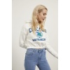 Baskılı Şardonlu  Crop Bayan Sweat Ekru