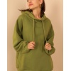Şardonlu 3 İplik Basen Boy Kadın Kapüşonlu Sweatshirt Yeşil