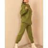 Şardonlu 3 İplik Basen Boy Kadın Kapüşonlu Sweatshirt Yeşil