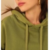 Şardonlu 3 İplik Basen Boy Kadın Kapüşonlu Sweatshirt Yeşil