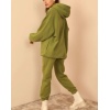 Şardonlu 3 İplik Basen Boy Kadın Kapüşonlu Sweatshirt Yeşil