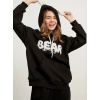 Kapüşonlu Şardonlu Nakışlı Kulaklı Sweatshirt Siyah