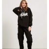Kapüşonlu Şardonlu Nakışlı Kulaklı Sweatshirt Siyah