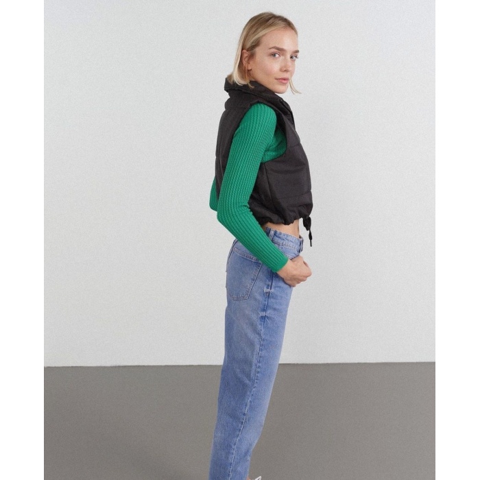 Crop Bel Bağlamalı Anorak Yelek