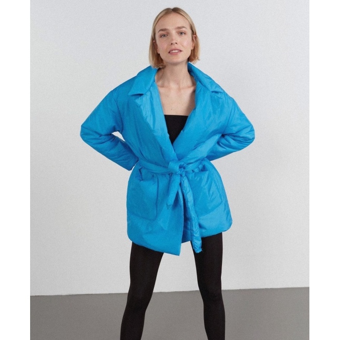 Belden Bağlamalı Bayan Anorak Mont Mavi