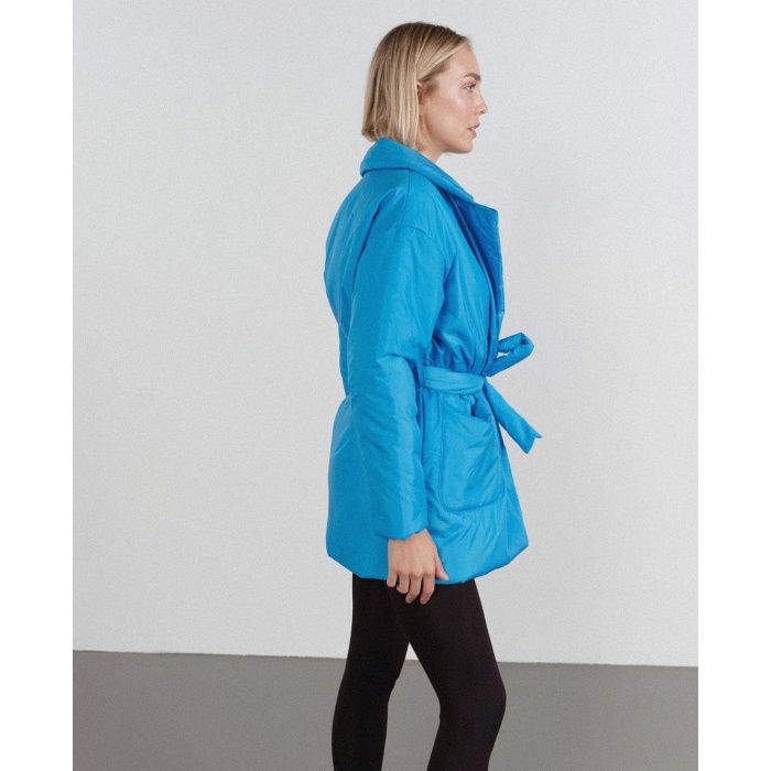 Belden Bağlamalı Bayan Anorak Mont Mavi