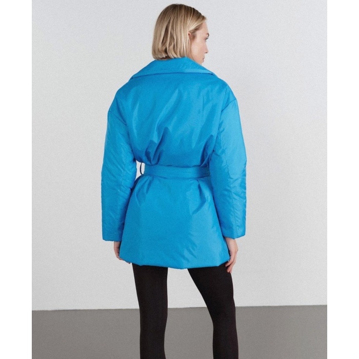 Belden Bağlamalı Bayan Anorak Mont Mavi