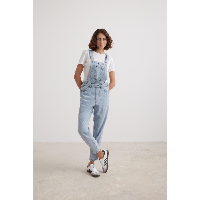 Kadın Denim Uzun Salopet Açık Mavi