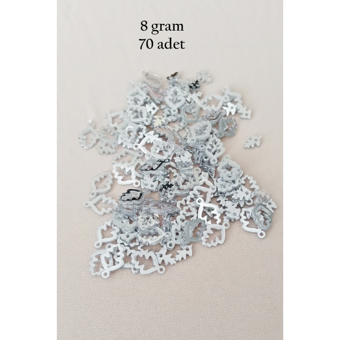 Oya Abiye Bileklik Kolye Pleksi Metalik Plastik Pul Gümüş Renk 8 gram 70 adet - BNC513