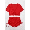 Özel tasarım Yarım Kol Büzgü Detaylı Bikini Takım Kırmızı