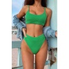 Yüksek Bel Fitilli Kumaş Tankini Bikini Takım Yeşil