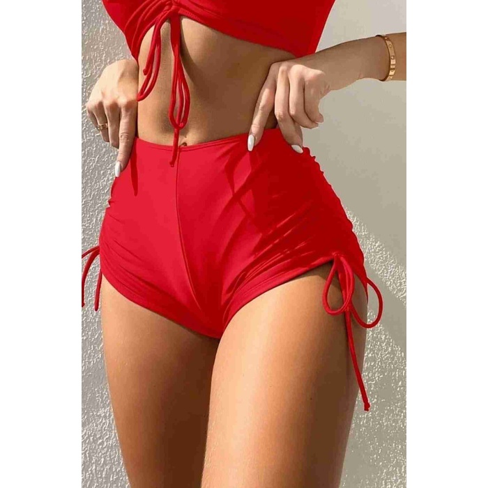 Özel tasarım Büzgü Detaylı Bikini Altı Kırmızı