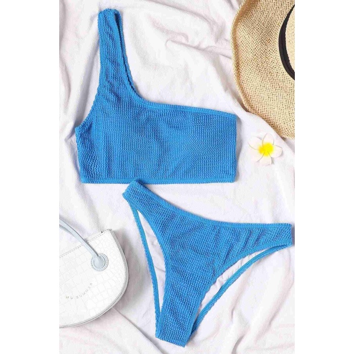 Özel Fitilli Kumaş Bikini Takım Mavi