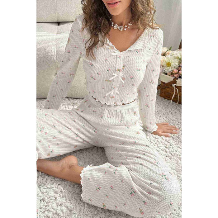 Özel Örme Kumaş Baskılı Uzun Kollu Pijama Takımı Çok Renkli