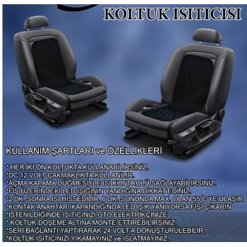 Isıtmalı Minder Oto Koltuk Isıtıcı Isıtma Minder Çakmaklık Giriş 12V