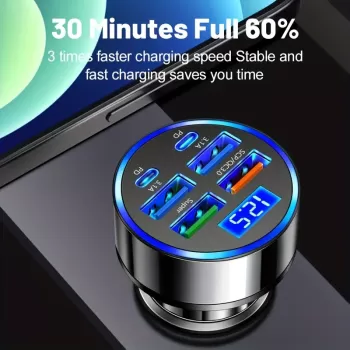 QC3.0, Çift PD Güç Adaptörü & Dijital Ekranlı Hızlı Şarj 6sı 1 Arada