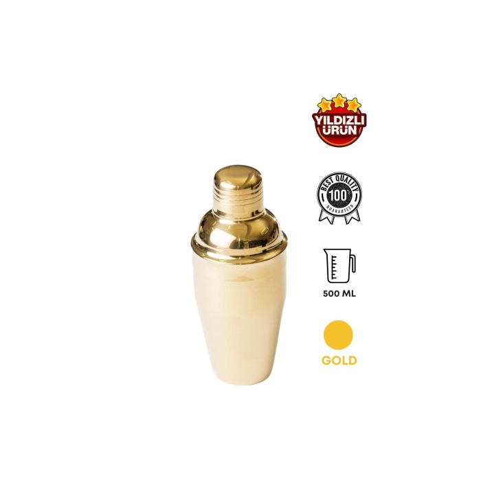 Klasik Kokteyl Shaker 500 ML Gold, Paslanmaz Çelik Kokteyl Shaker