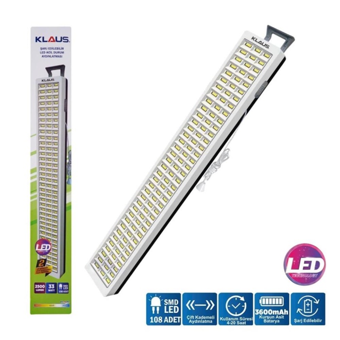 Klaus (KE47712) Şarj Edilebilir LED Işıldak, 108 LED 2500 Lümen