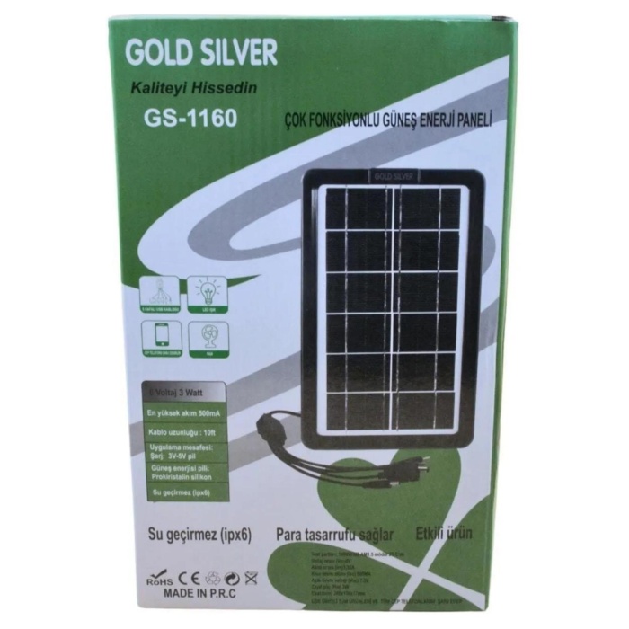 Gold Silver (GS-1160) Çok Fonksiyonlu Güneş Enerji Paneli, Şarj Cihazı