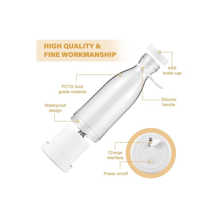 Taşınabilir 350 ML Blender, Smoothie Blender, Şarjlı Mini Meyve Karıştırıcı, Milkshake İşlevli Blender