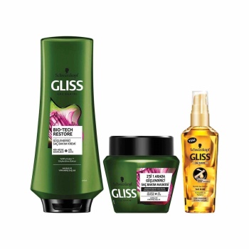 Glıss Bıo-Tech Güçlendirici Saç Kremi 360 Ml+Saç Bakım Maskesi 300 ml + Glıss Oıl Elıxır Yağ Iksiri 75 ml