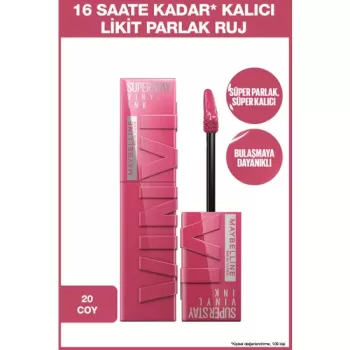 Maybelline New York Super Stay Vinyl Ink Uzun Süre Kalıcı Likit Parlak Ruj 20 Coy